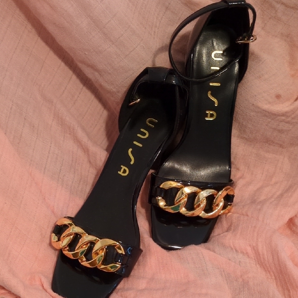 Unisa Black and Gold Women's Sandals